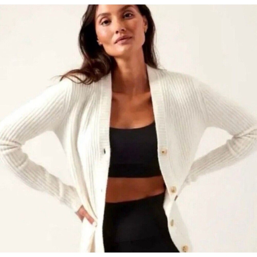 Athleta Womens Layover Cardigan Size M Wool Blend Cream V Neck Cream NEW W TAG - Picture 4 of 16